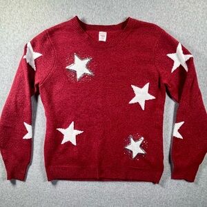 Holiday Sweater Red with Stars and Sequins, Size XL